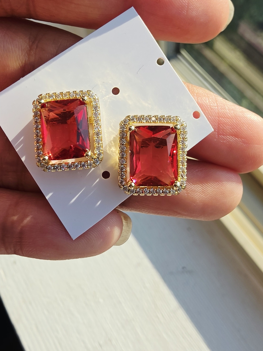 Aretes Rojos Para Dama Oro Laminado 14k Alta Calidad